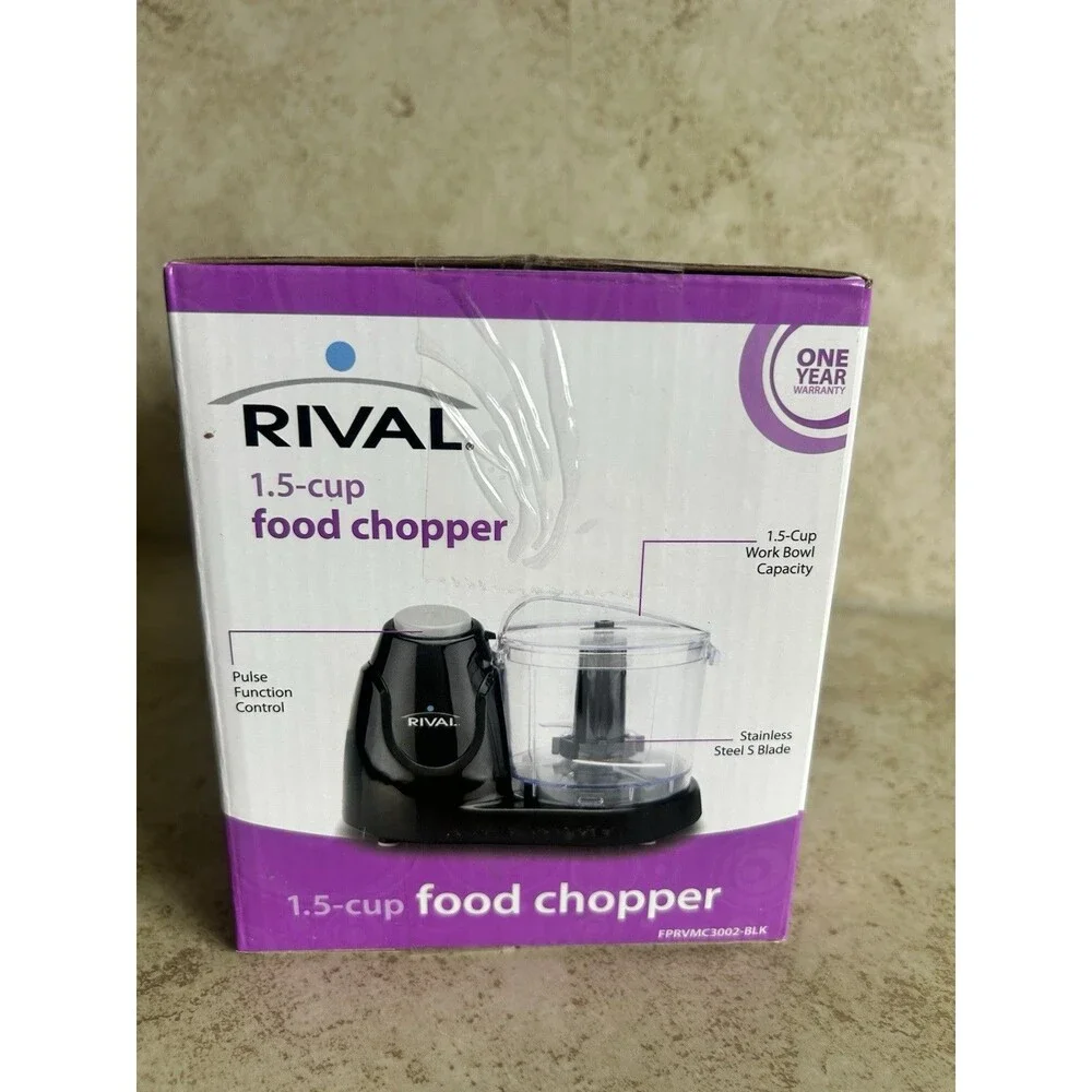 Rival 1.5 Cup Push-Function Food Chopper Black w/ Bowl Lid SS Blade FPRVMC3002